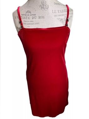 Red Velvet Mini Dress Womens XL Y2K 90s Slip Bodycon Spaghetti Strap
